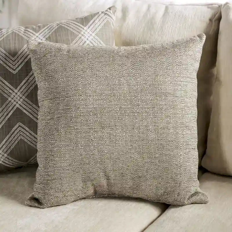 Breward Transitional Beige Chenille Upholstered Sofa with Pillows by Furniture of America