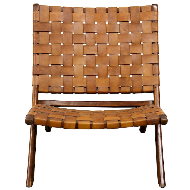 Brown Basket Weave Leather Lounge Chair