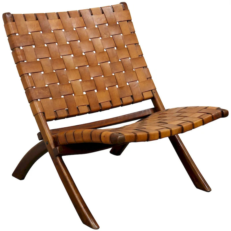 Brown Basket Weave Leather Lounge Chair