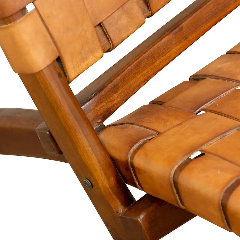 Brown Basket Weave Leather Lounge Chair