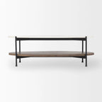 Larkin White Marble Top w/ Dark Brown Wood Shelf Oval Coffee Table