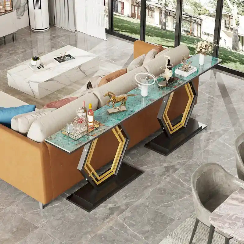 Sintered Stone Console Table with Geometric Base Sofa Table - 47.2x11.8x30.7 inch