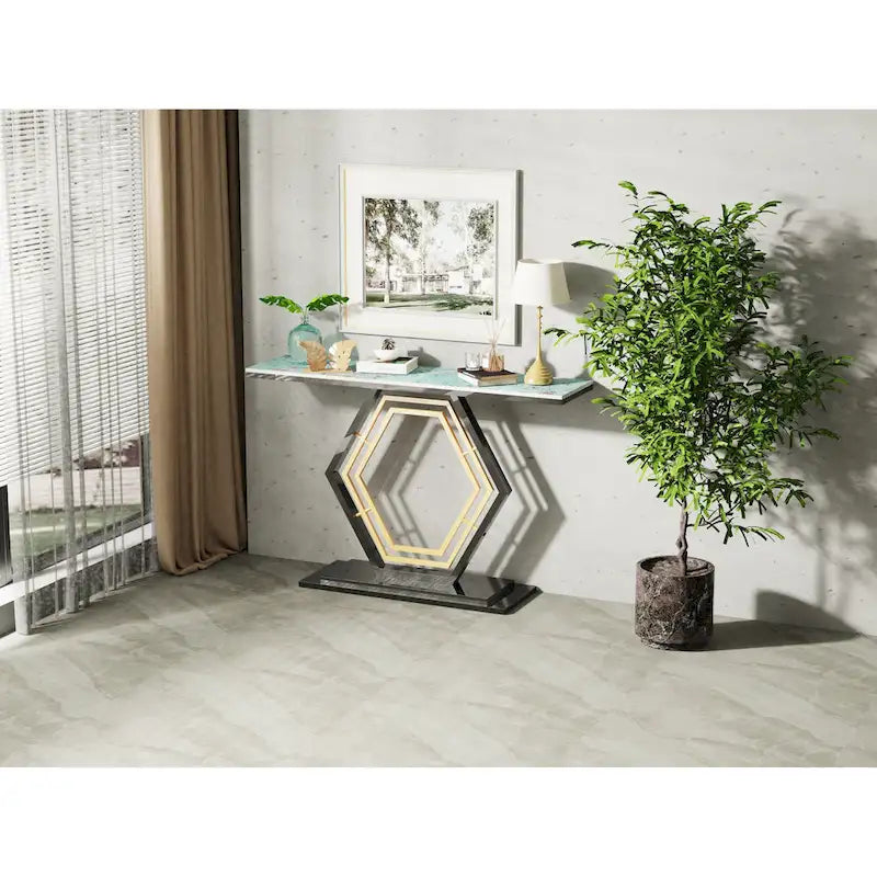 Sintered Stone Console Table with Geometric Base Sofa Table - 47.2x11.8x30.7 inch