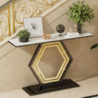 Sintered Stone Console Table with Geometric Base Sofa Table - 47.2x11.8x30.7 inch