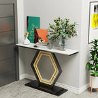 Sintered Stone Console Table with Geometric Base Sofa Table - 47.2x11.8x30.7 inch