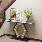 Sintered Stone Console Table with Geometric Base Sofa Table - 47.2x11.8x30.7 inch