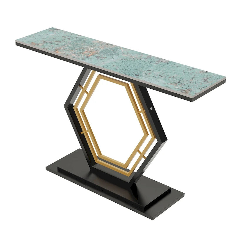 Sintered Stone Console Table with Geometric Base Sofa Table - 47.2x11.8x30.7 inch