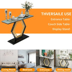 Sintered Stone Console Table with Geometric Base Sofa Table - 47.2x11.8x30.7 inch