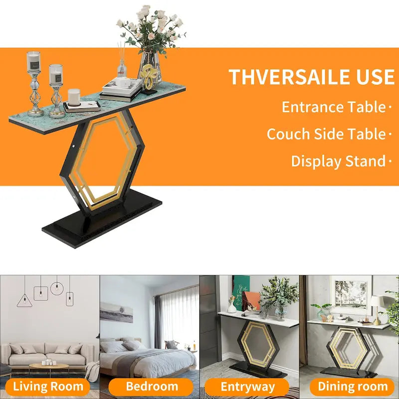 Sintered Stone Console Table with Geometric Base Sofa Table - 47.2x11.8x30.7 inch