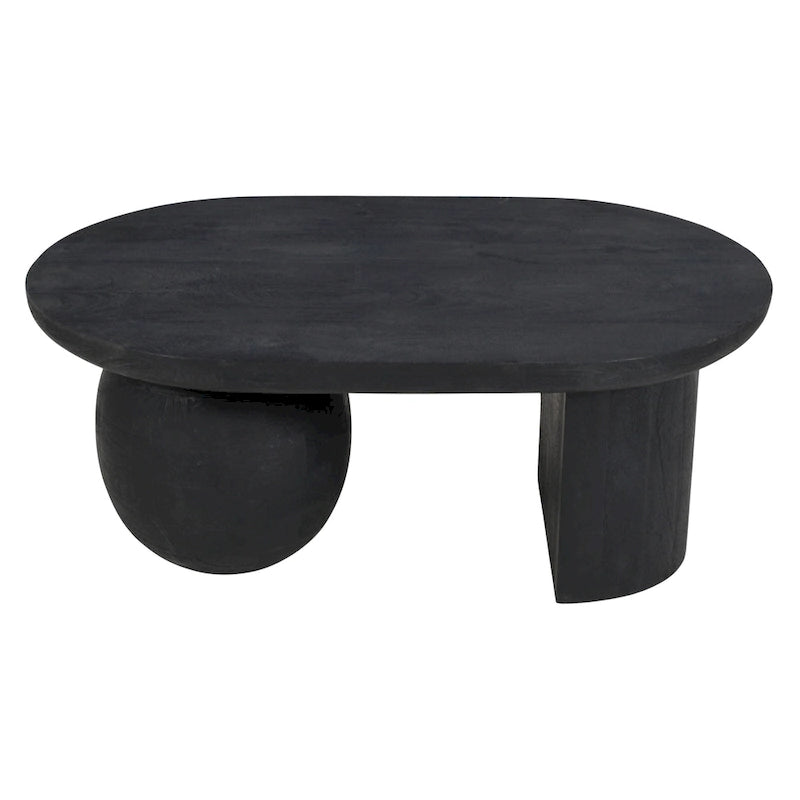 38 Inch Coffee Table, Oblong Mango Wood Top with a Modern Ball Leg