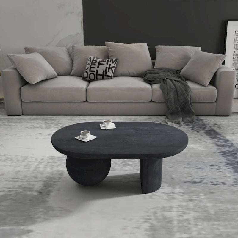 38 Inch Coffee Table, Oblong Mango Wood Top with a Modern Ball Leg