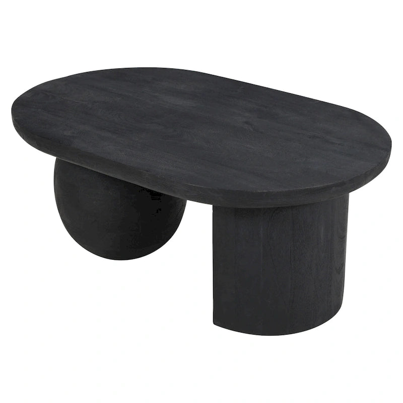38 Inch Coffee Table, Oblong Mango Wood Top with a Modern Ball Leg