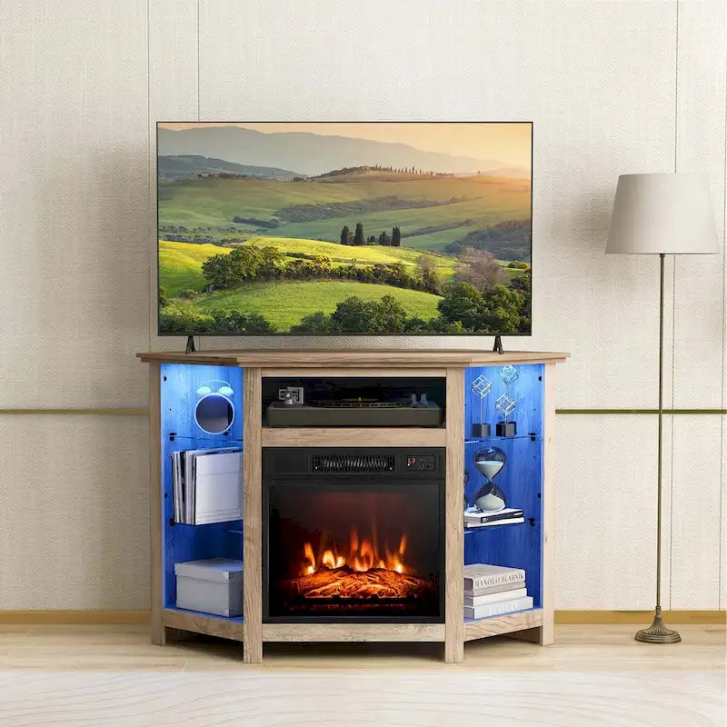 Costway Fireplace TV Stand w/ Led Lights & 18 Electric Fireplace for - See Details