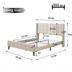 Velvet Upholstered Wingback Platform Bed Frame with Headboard and Footboard