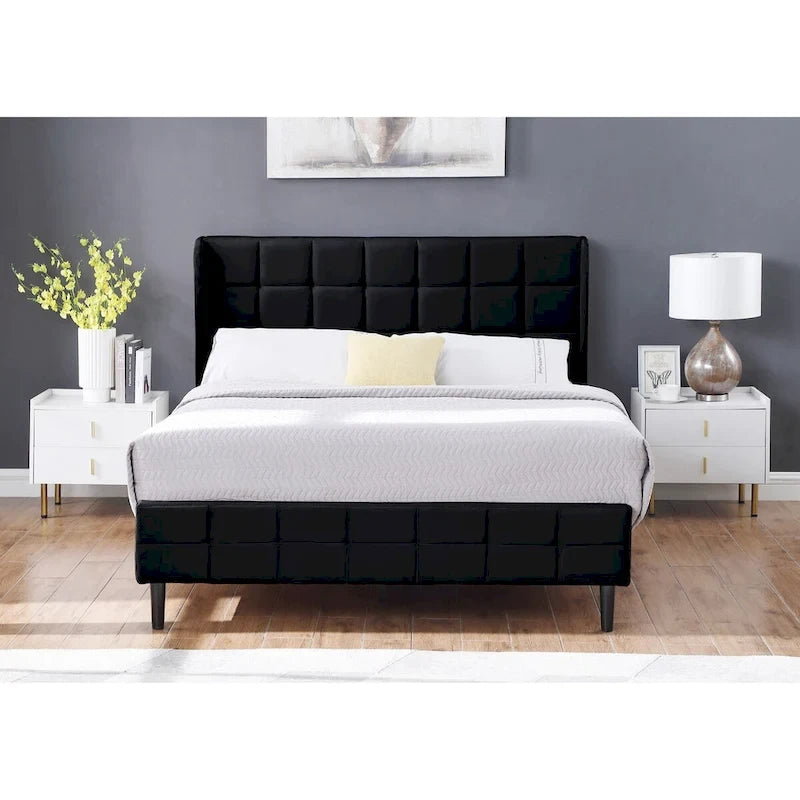 Velvet Upholstered Wingback Platform Bed Frame with Headboard and Footboard