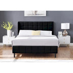 Velvet Upholstered Wingback Platform Bed Frame with Headboard and Footboard