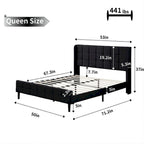 Velvet Upholstered Wingback Platform Bed Frame with Headboard and Footboard