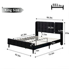 Velvet Upholstered Wingback Platform Bed Frame with Headboard and Footboard