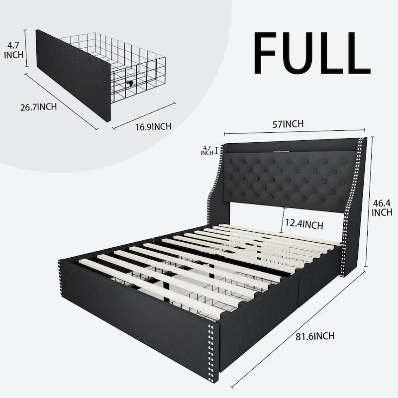 Bed Frame with 4 Storage Drawers and Headboard