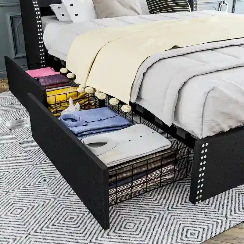Bed Frame with 4 Storage Drawers and Headboard