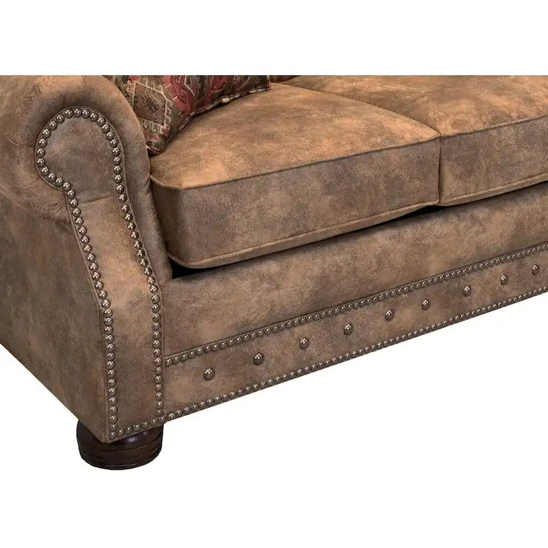 Rancho Rustic Brown Buckskin Fabric Sofa