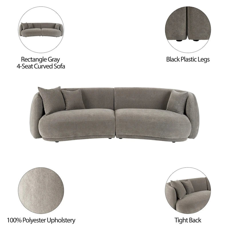 Sagebrook Home Neutral Modern 4 Seat Rectangle Curved Sofa - 117 x 49 x 31