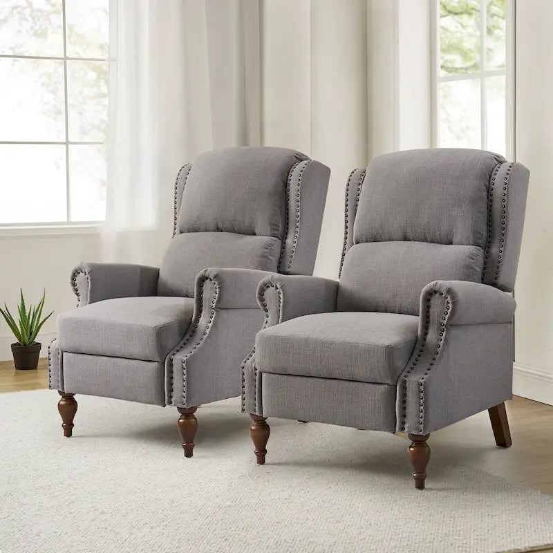 Traditional Roll Arm Manual Recliner with Solid Wood Legs Set of 2