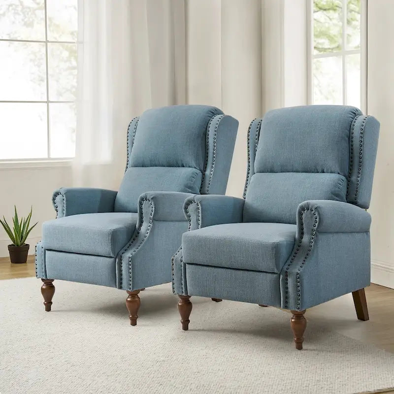 Traditional Roll Arm Manual Recliner with Solid Wood Legs Set of 2