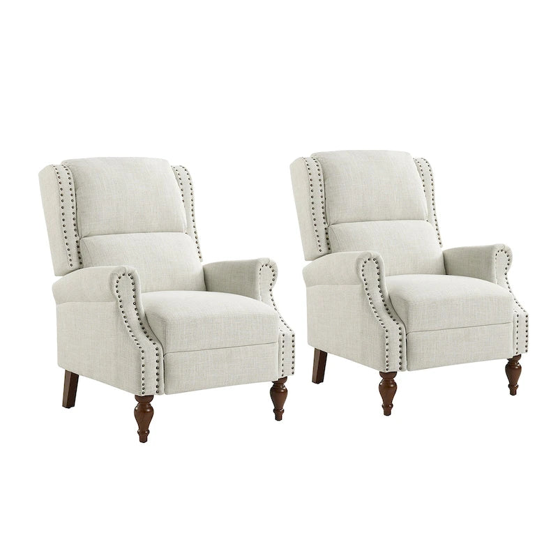 Traditional Roll Arm Manual Recliner with Solid Wood Legs Set of 2