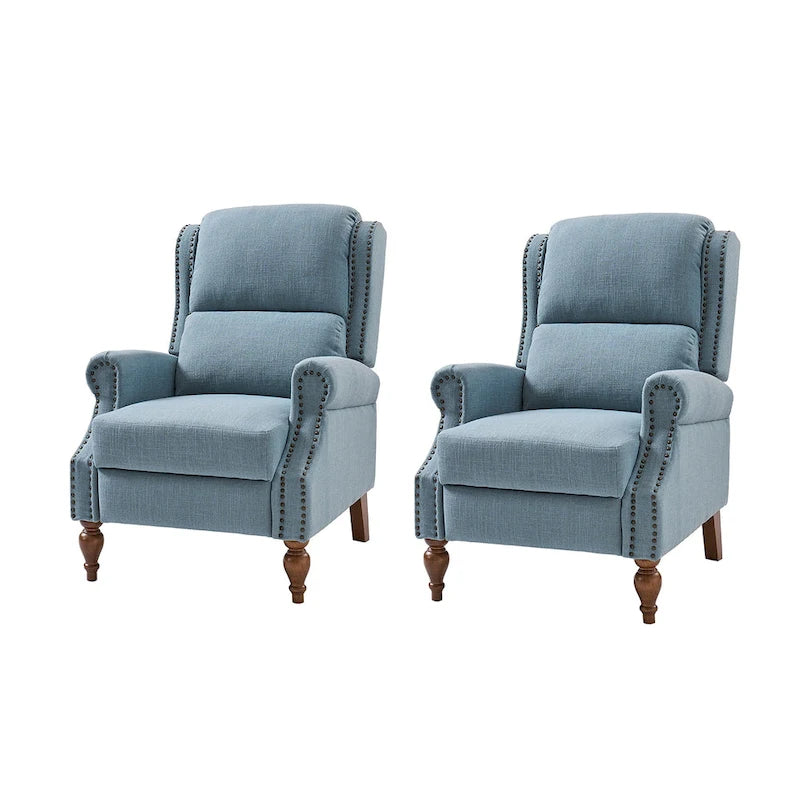 Traditional Roll Arm Manual Recliner with Solid Wood Legs Set of 2