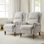 Traditional Roll Arm Manual Recliner with Solid Wood Legs Set of 2