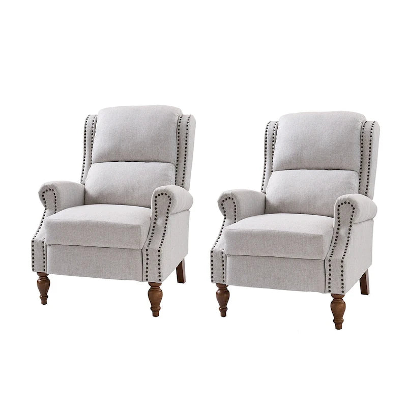 Traditional Roll Arm Manual Recliner with Solid Wood Legs Set of 2