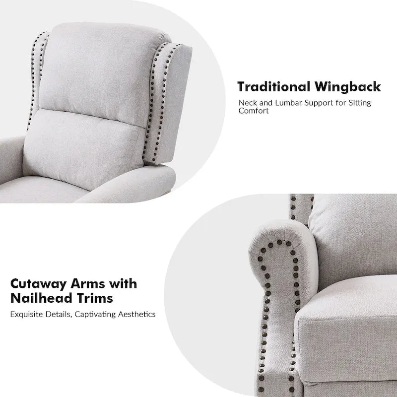 Traditional Roll Arm Manual Recliner with Solid Wood Legs Set of 2