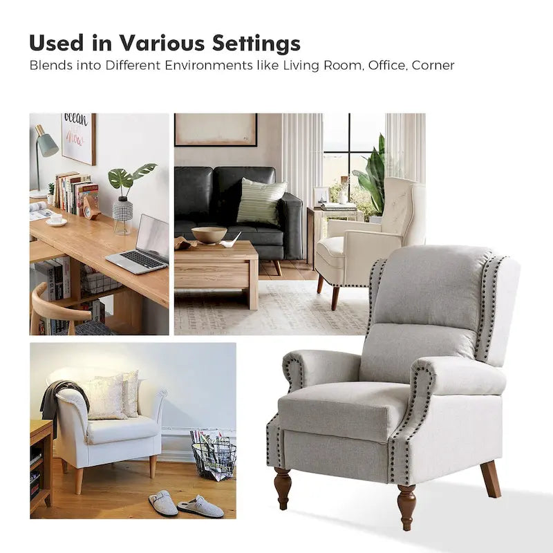 Traditional Roll Arm Manual Recliner with Solid Wood Legs Set of 2