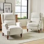 Traditional Roll Arm Manual Recliner with Solid Wood Legs Set of 2