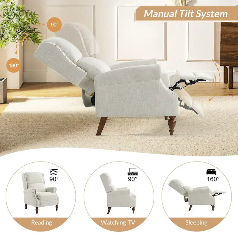Traditional Roll Arm Manual Recliner with Solid Wood Legs Set of 2
