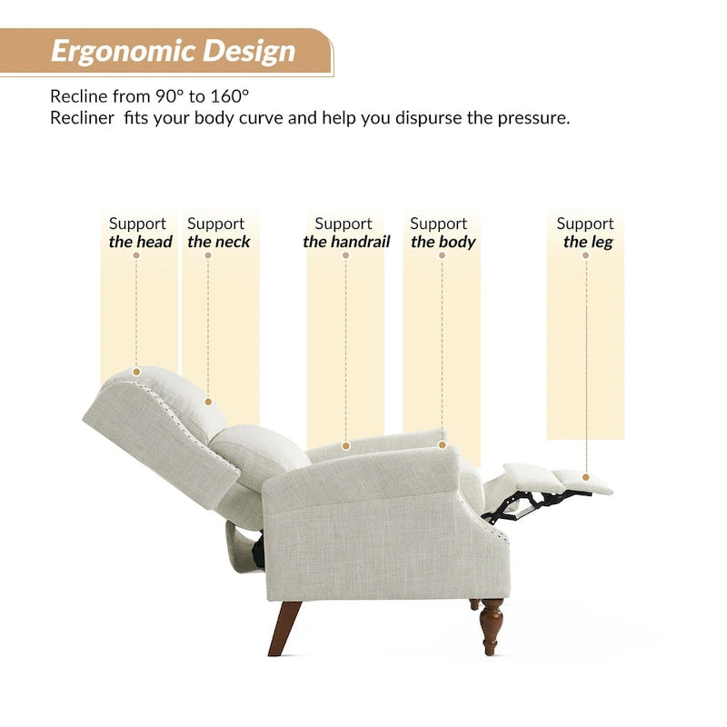 Traditional Roll Arm Manual Recliner with Solid Wood Legs Set of 2