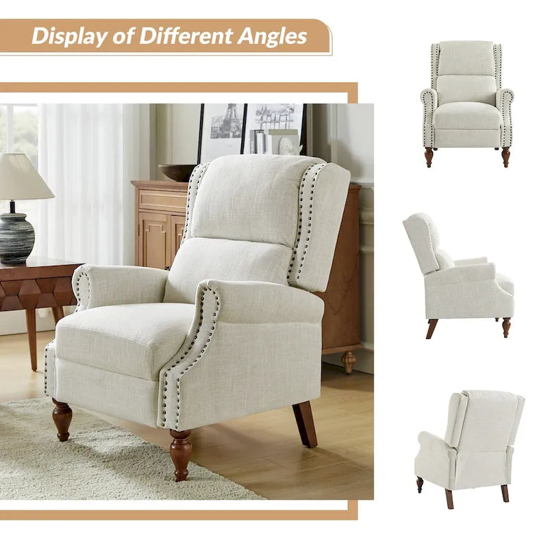 Traditional Roll Arm Manual Recliner with Solid Wood Legs Set of 2