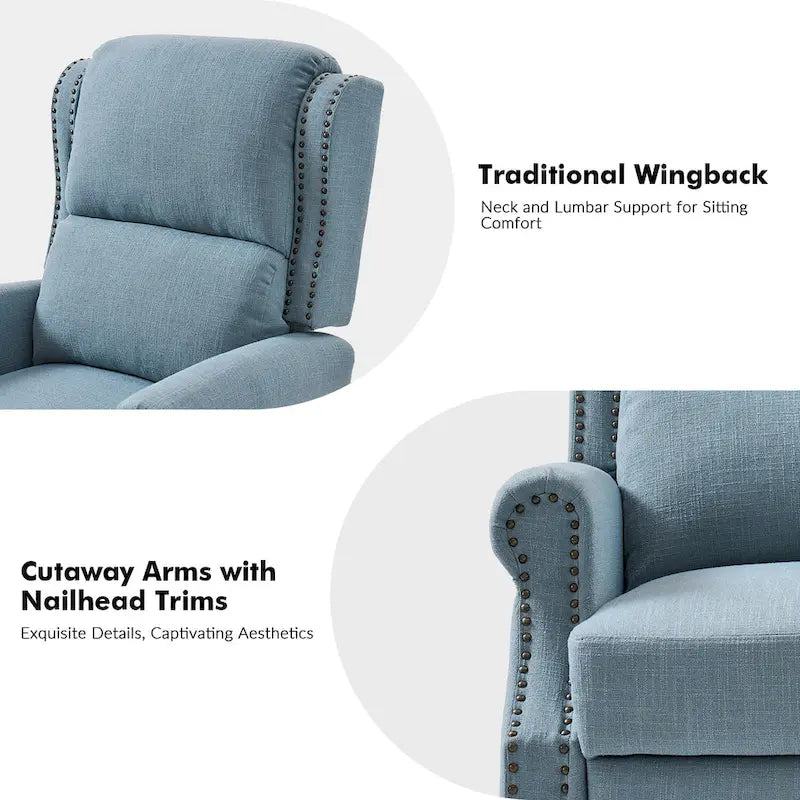 Traditional Roll Arm Manual Recliner with Solid Wood Legs Set of 2