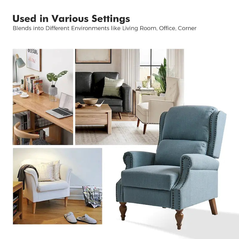 Traditional Roll Arm Manual Recliner with Solid Wood Legs Set of 2