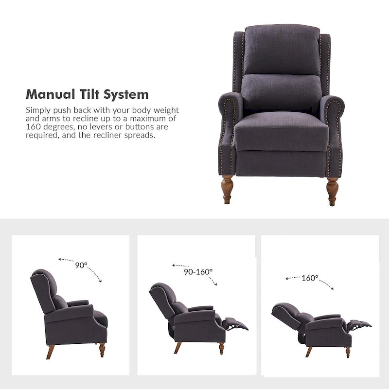Traditional Roll Arm Manual Recliner with Solid Wood Legs Set of 2
