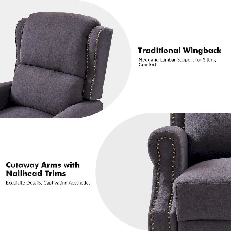 Traditional Roll Arm Manual Recliner with Solid Wood Legs Set of 2