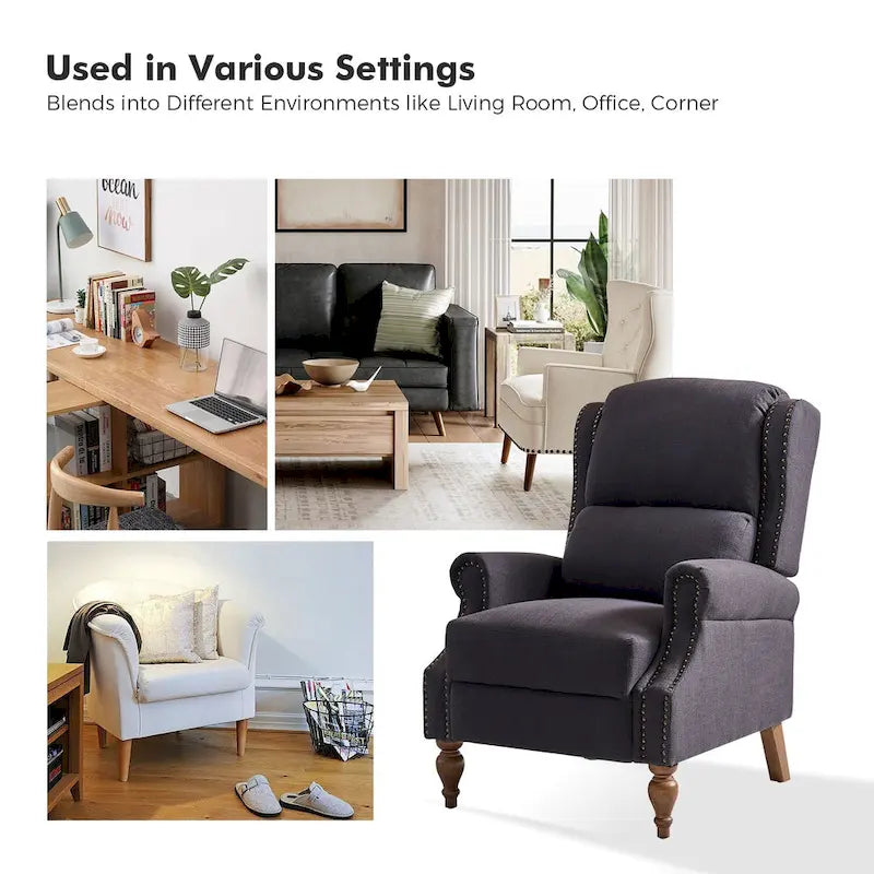 Traditional Roll Arm Manual Recliner with Solid Wood Legs Set of 2