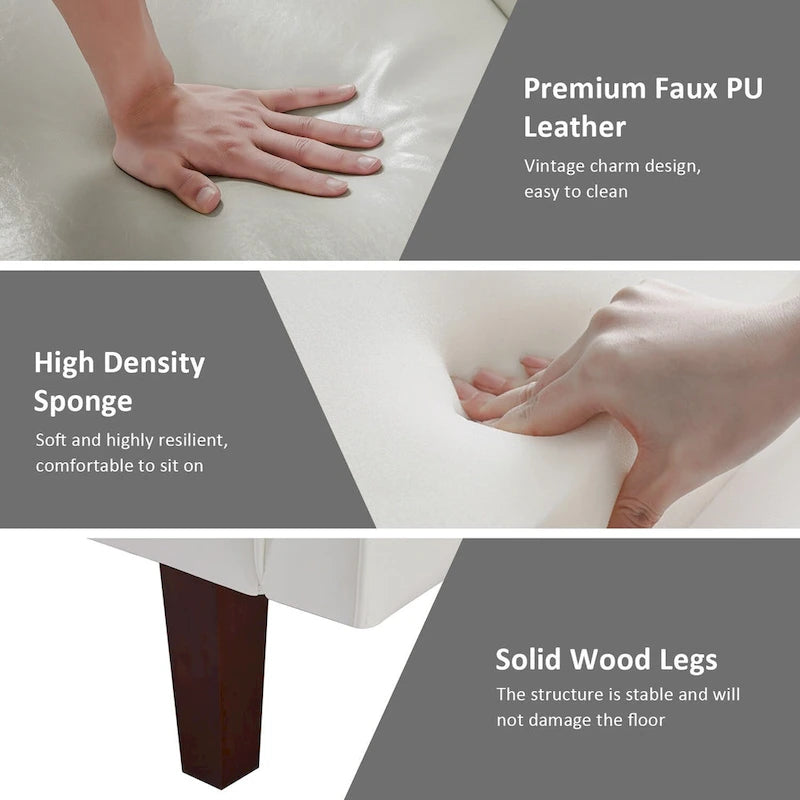 74.4 L Faux Leather Full Handcrafted Button Tufted Sofa 3-Seat, Convertible Sleeper Couch Adjustable Backrest