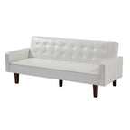 74.4 L Faux Leather Full Handcrafted Button Tufted Sofa 3-Seat, Convertible Sleeper Couch Adjustable Backrest