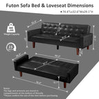 74.4 L Faux Leather Full Handcrafted Button Tufted Sofa 3-Seat, Convertible Sleeper Couch Adjustable Backrest