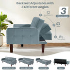 74.4 L Faux Leather Full Handcrafted Button Tufted Sofa 3-Seat, Convertible Sleeper Couch Adjustable Backrest