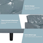 74.4 L Faux Leather Full Handcrafted Button Tufted Sofa 3-Seat, Convertible Sleeper Couch Adjustable Backrest