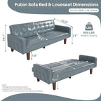 74.4 L Faux Leather Full Handcrafted Button Tufted Sofa 3-Seat, Convertible Sleeper Couch Adjustable Backrest