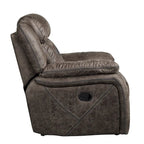 Mady 39 Inch Manual Glider Recliner Chair, Brown Microfiber, Solid Wood